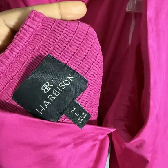 Banana Republic BR x HARBISON FUCHSIA Balloon Sleeve Open Back Top Large Tall - Picture 8 of 9